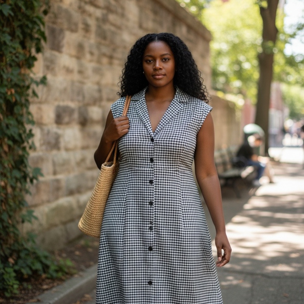 Urban Outfitters Black and White Gingham Midi Dress